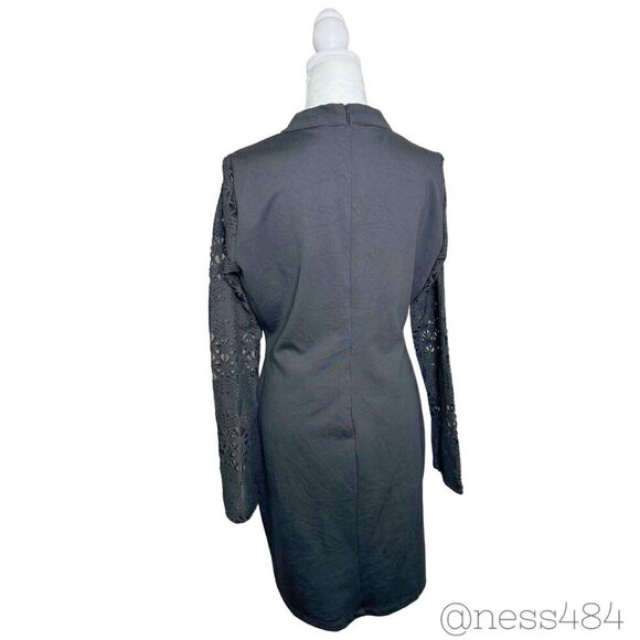 Lulus Mock Neck Lace‎ Sleeve Black Sheath Dress XL - Picture 2 of 5